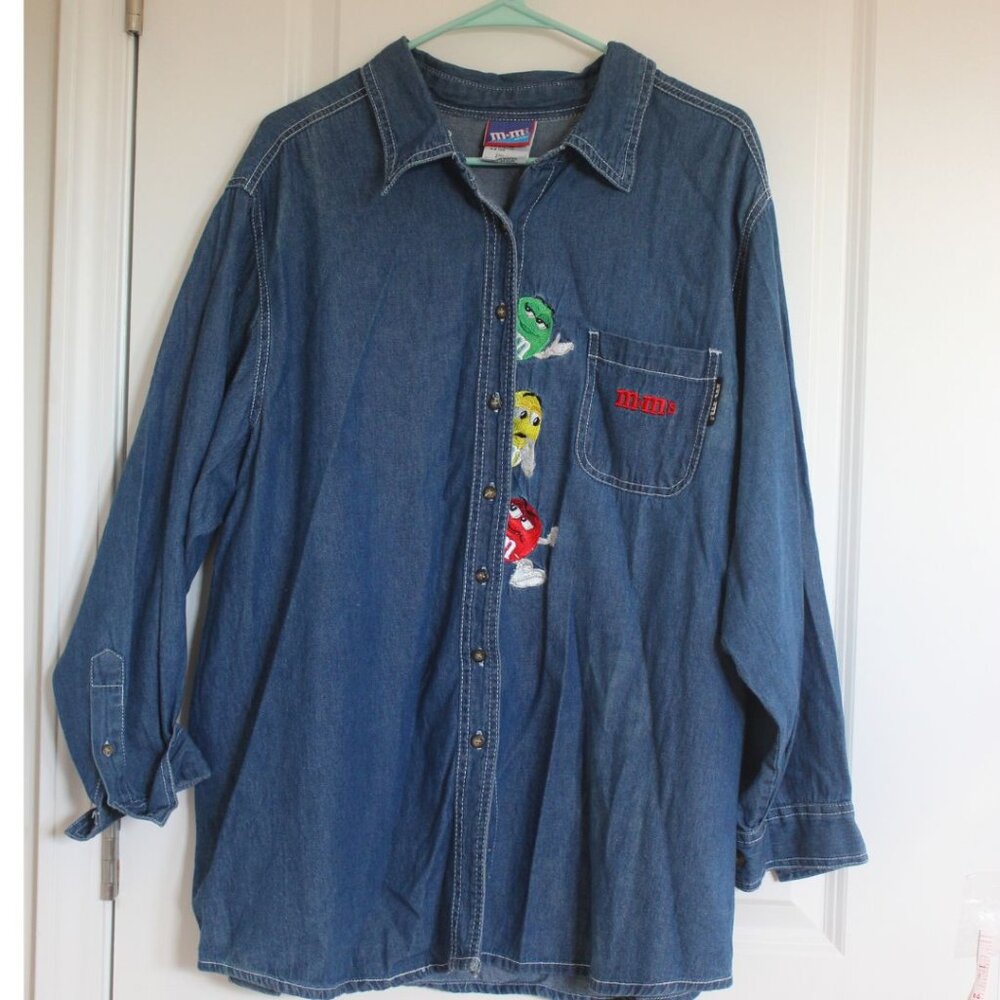 M&M's Brand Women's Long Sleeve Denim Blue Jean Shirt, Plus Size: 22W / 24W
